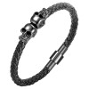 Men's Black Braided Leather Skull Bracelet
