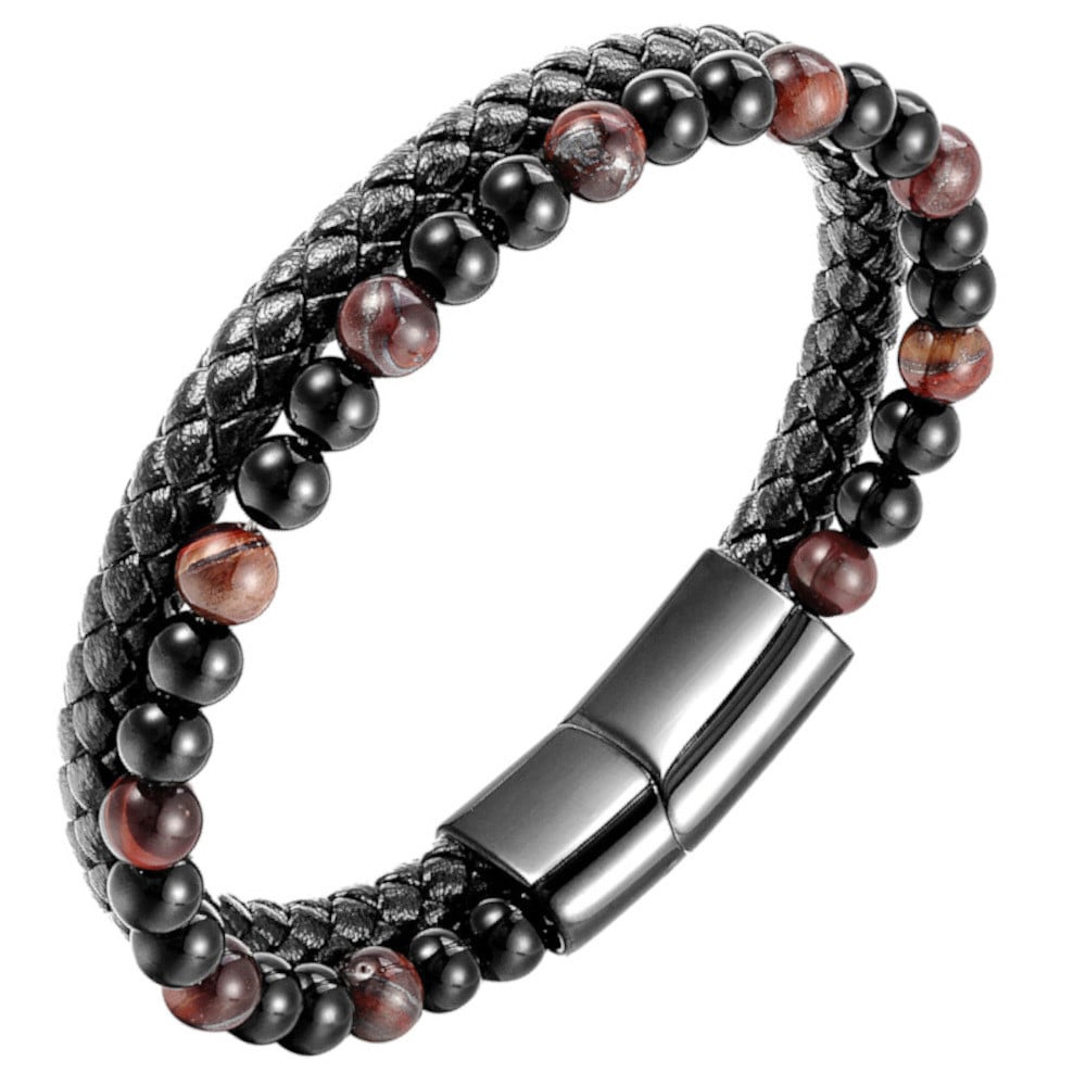 Bracelet perles noir naturelle bracelet homme et femme acier -  France