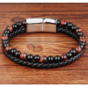 Herrenarmband aus geflochtenem Leder mit Opalperlen und Stahlverschluss