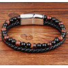 Men's Braided Leather opal beads Steel Magnetic Clasp Bracelet
