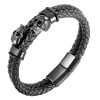 Black Black Braided Leather Bracelet Stainless Steel Skull Clasp