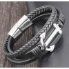 Men's Black Leather Stainless Steel Anchor Bracelet