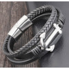 Pulsera para hombre de cuero multicinta negra con ancla azul marino y acero