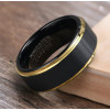 Bague anneau homme tungstene noir bord plaque or