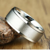 Men's Brushed Titanium Grooved Edge Custom Engraving Band Ring