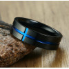 Men's Black Titanium grooved Cross Engraving Band Ring