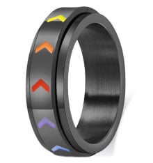 Men's Rainbow arrow Brushed Titanium Custom Band Ring