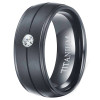 Men's Black Titanium Brushed Zirconia Inlay Custom Engraving Band Ring