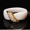 Women White Ceramic Gold Plated Cubic Zirconia Inlay Ring