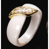 Women White Ceramic Gold Plated Cubic Zirconia Inlay Ring