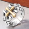Men's Golden Cross Sterling Silver Open Signet Ring