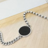 Bracelet femme argent chaine metaillon pentacle resine noir