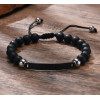 Men's Black Onyx bead Bracelet With Stainless Steel plaque personalize