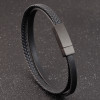 Men's Black Double Braided Leather Bracelet Stainless Steel Cross Clasp