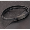 Men's Black Double Braided Leather Bracelet Stainless Steel Cross Clasp