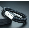 Men's Black Leather ID Custom Engraving Stainless Steel Clasp magnetic Bracelet