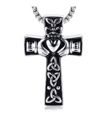 Men's Stainless Steel celtic Cross heart custom engraving Pendant Necklace