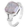 Women's Sterling Silver Adjustable Open Brown Stone Ring