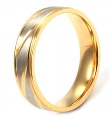 Men's Gold Plated Stainless Steel Brush Finished Grooved Ring Men Women