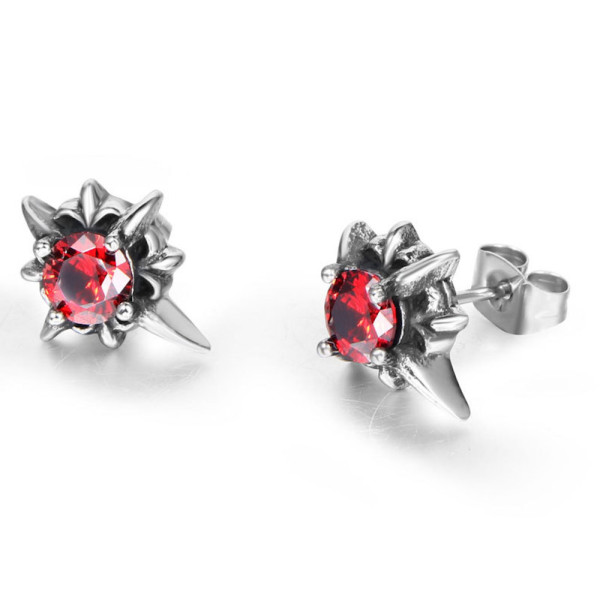 Men's earrings studs fleur de lys steel zirconium