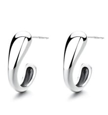 Women's Silver earrings half ring rhodium plate studs hoop