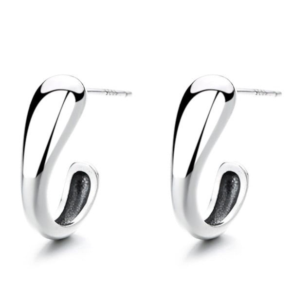 Women's Silver earrings half ring rhodium plate studs hoop