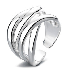 Women's Sterling Silver Polished Minimalist Chased Open Ring