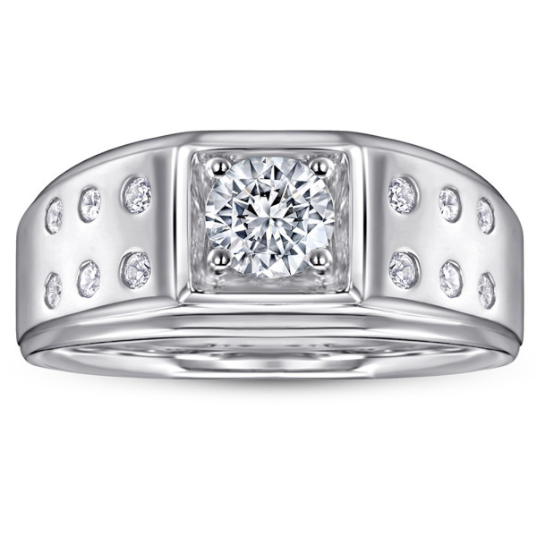 Bague chevaliere argent plaque rhodium zirconium homme femme