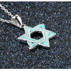 Rhodium Plated Sterling Silver Opal Star of David Pendant Necklace
