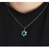 Rhodium Plated Sterling Silver Opal Star of David Pendant Necklace
