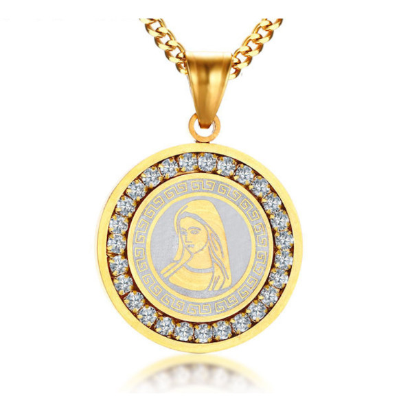 Pendentif medaille de bapteme marie vierge Acier plaque or graver personnaliser