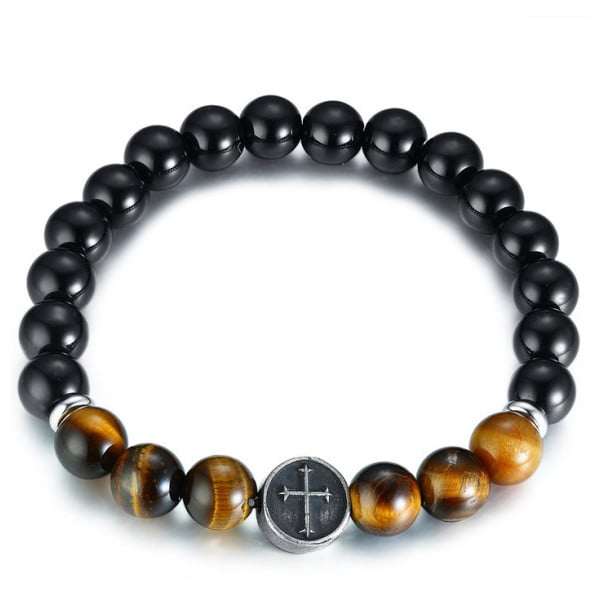 Men's Black Onyx opal beads elastic cross Bracelet