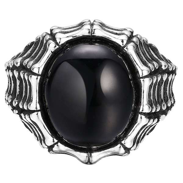 Bague homme chevaliere ouvert argent onyx noire