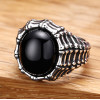 Bague homme chevaliere ouvert argent onyx noire