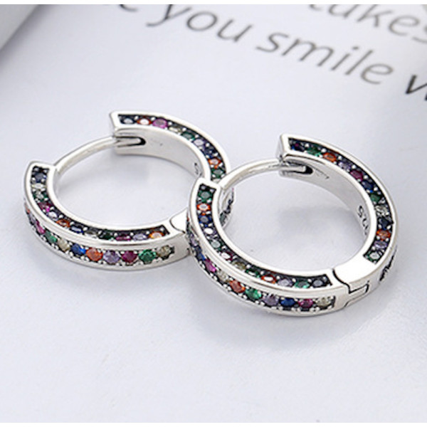 Boucles d'oreilles argent homme femme creoles pavage zirconium