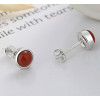 Men's Sterling Silver Stud Red Onyx Inlay Earrings