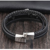 Men's Black Leather Stainless Steel Anchor Bracelet