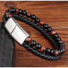 Men's Braided Leather opal beads Steel Magnetic Clasp Bracelet