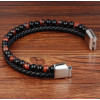 Herrenarmband aus geflochtenem Leder mit Opalperlen und Stahlverschluss
