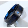 Bague alliance anneau fibre bleue tungstene zirconium gravure