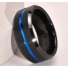Bague tungstene noire brossee rainure plaque bleu a graver