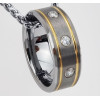 Men's 2Tone Brushed And Gold Plated Grooves 3 Cubic Zirconia Inlay Ring