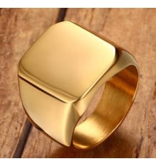 Men's Stainless Steel Gold Plated Custom Engraving Signet Ring