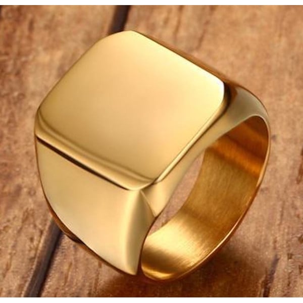 Anello da cavaliere da uomo in acciaio lucido, placca oro personalizzabile