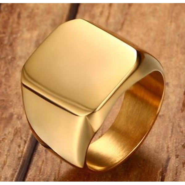 Anillo caballero de acero pulido para hombre, placa de oro personalizable