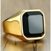 Men's stainless steel Gold Plated Signet ring with black onxy stone inlay