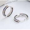 Men's Sterling Rainbow Cubic Zirconia Inlay Hoop Earrings