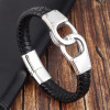 Men's Braided Leather Stainless Steel Manacle Clasp Bracelet