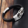 Bracelet homme cuir tresse avec menotte acier