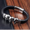Men's Black Braided Leather Cords Stainless Steel Skull Bracelet